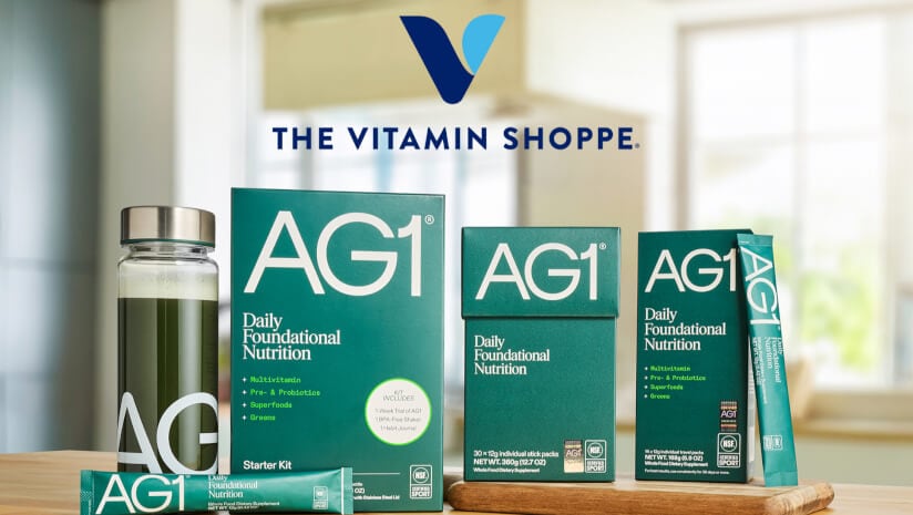 The Vitamin Shoppe will provide AG1 14-count stick pack, AG1 30-count stick pack and AG1 Start Here Kit.