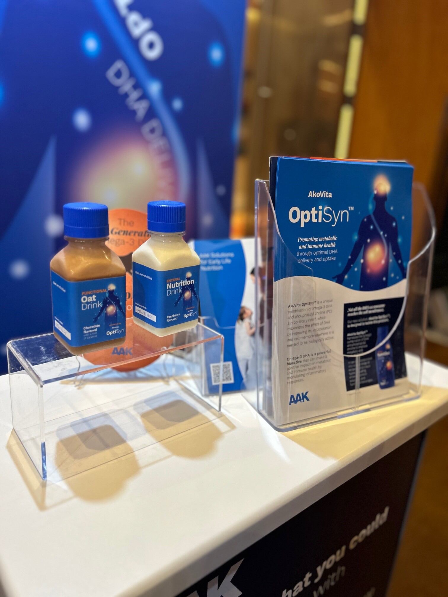 AkoVita OptiSyn comes in chocolate and raspberry flavours. Picture shows the drink prototypes exhibited at the Growth Asia Summit 2025.