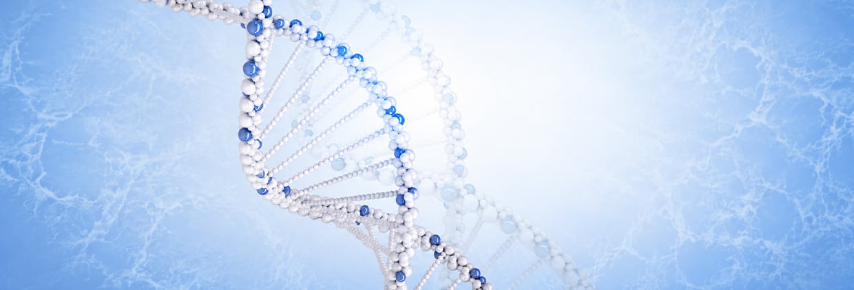 DNA models and blured smoke. Blue gradient background