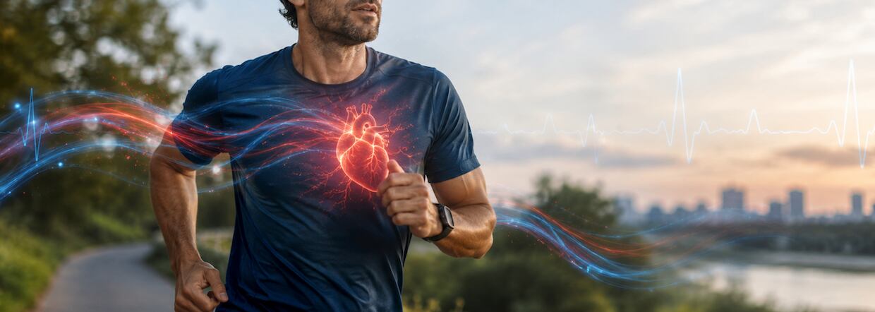 Men running with heart highlighted