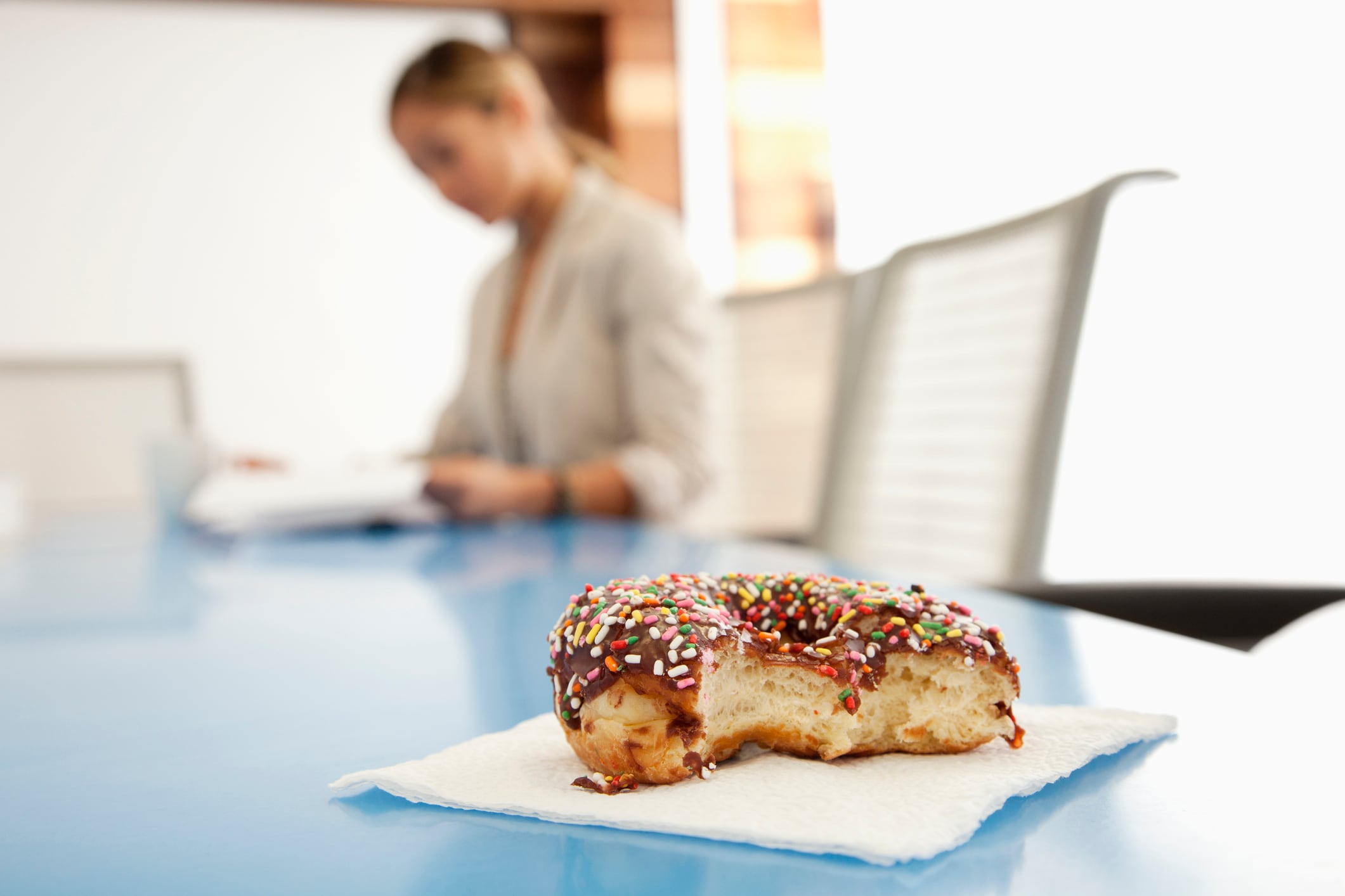 A doughnut in an office