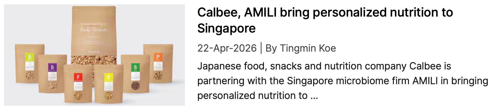 AMILI and Calbee NutraIngredients coverage