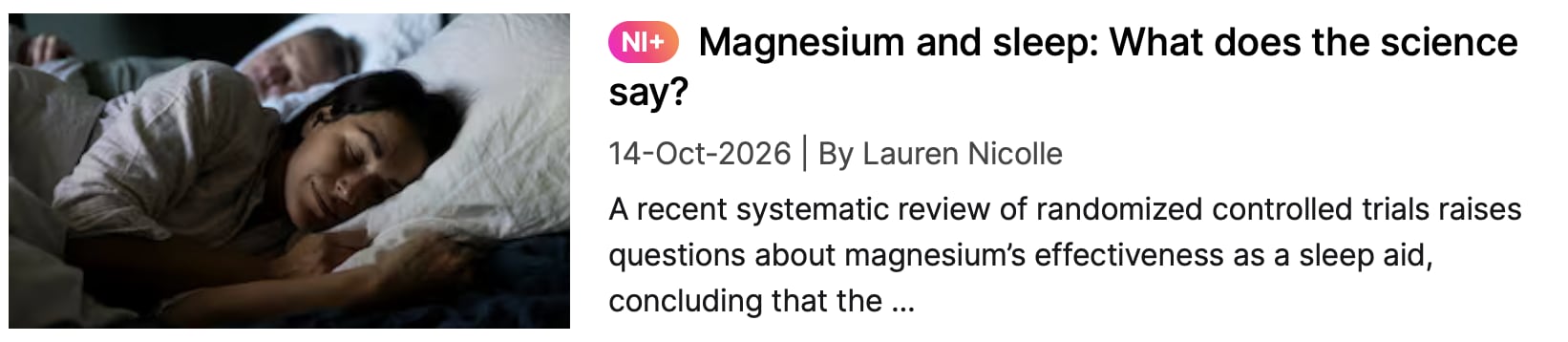 Magnesium and sleep NI coverage