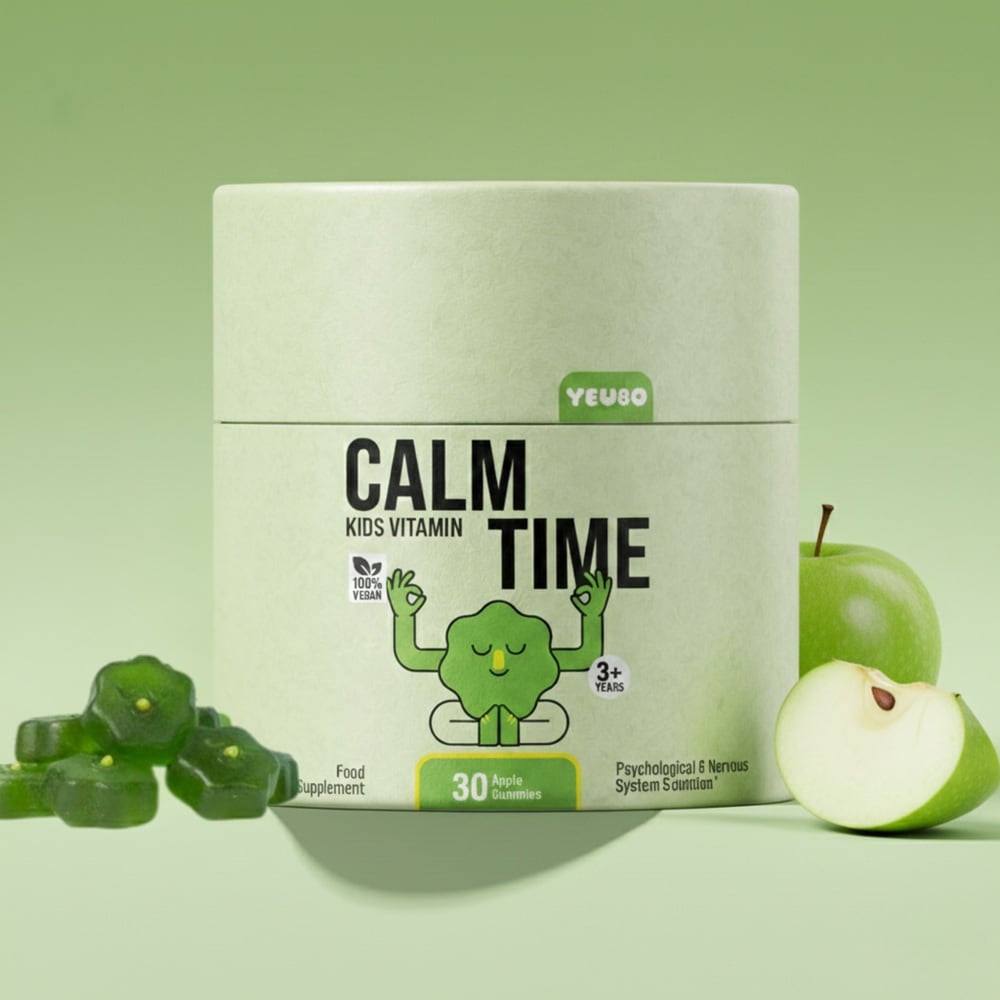 Calm Time is apple flavored and formulated with lemon balm and chamomile as well as key vitamins and minerals.