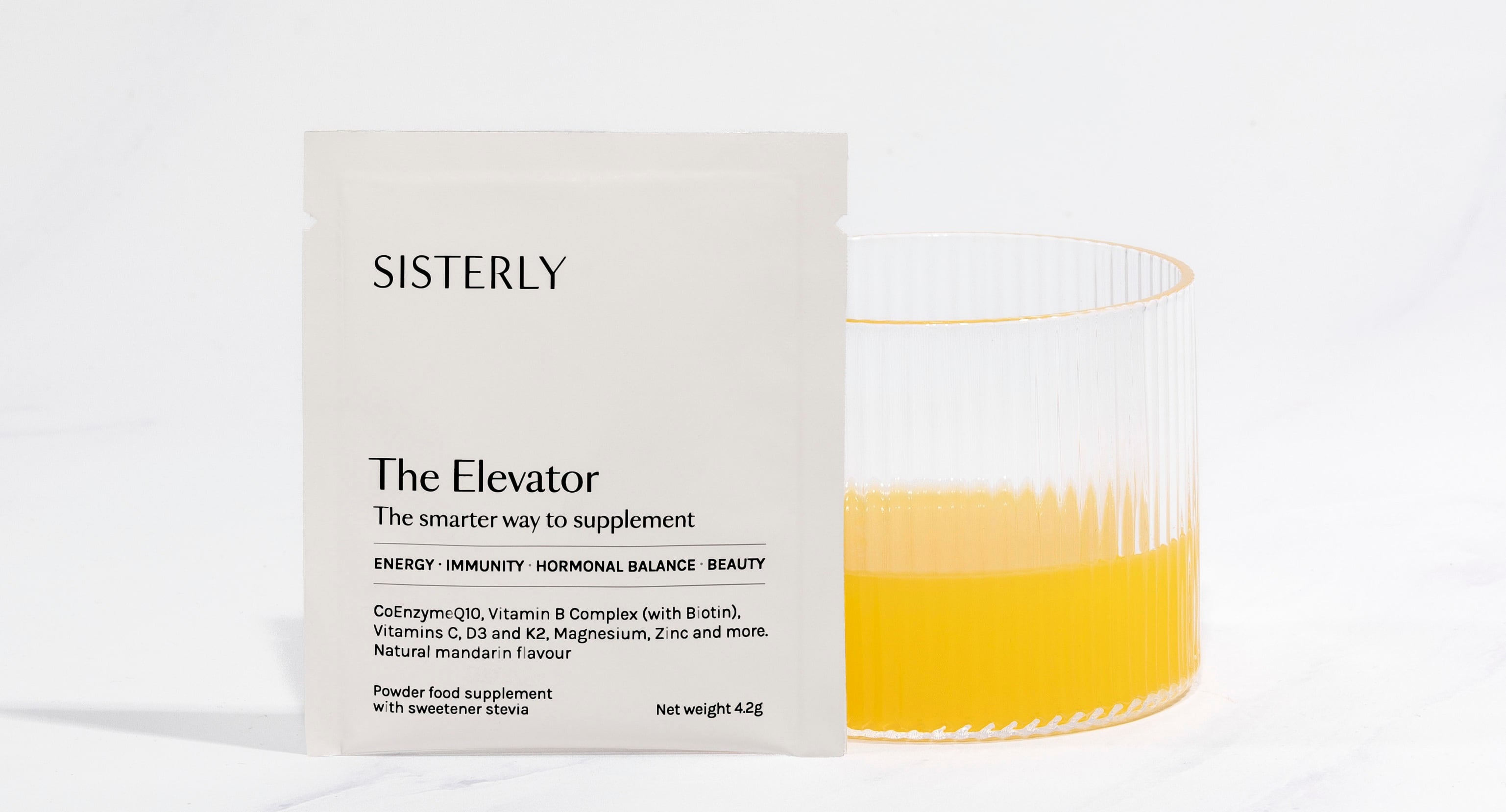 The Elevator is a powdered, sugar-free supplement formulated with coenzyme Q10, chicory root, vitamins and minerals.