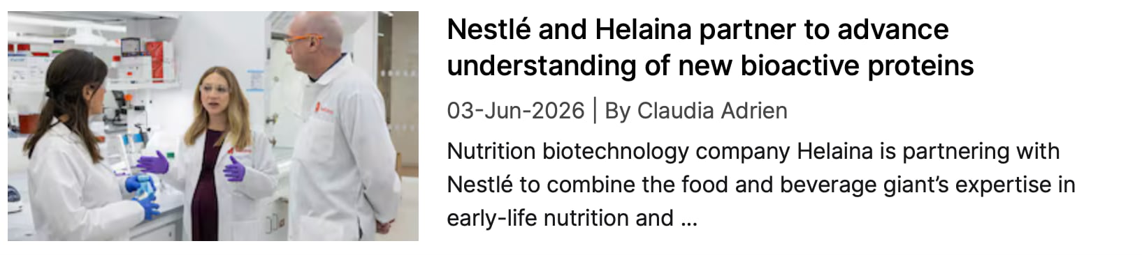 Nestlé and Helaina NutraIngredients coverage