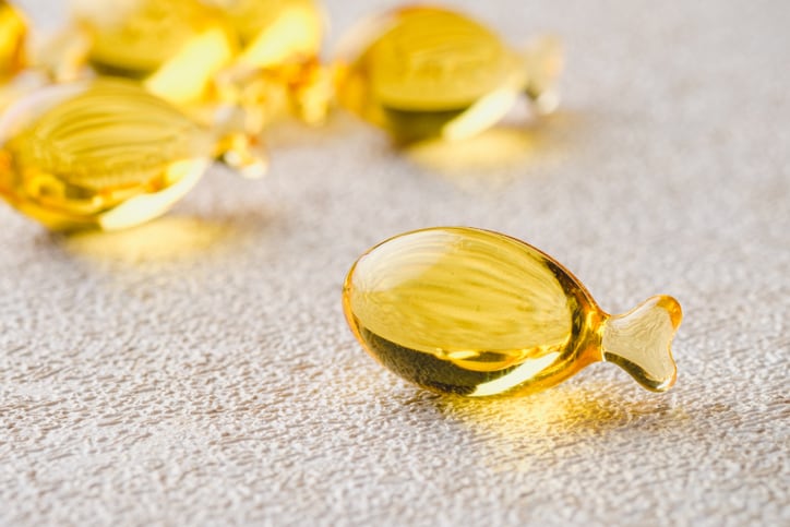 Close up Cod Liver Oil, Concept of Dietary Supplements, for Health, Copy Space for Your Text