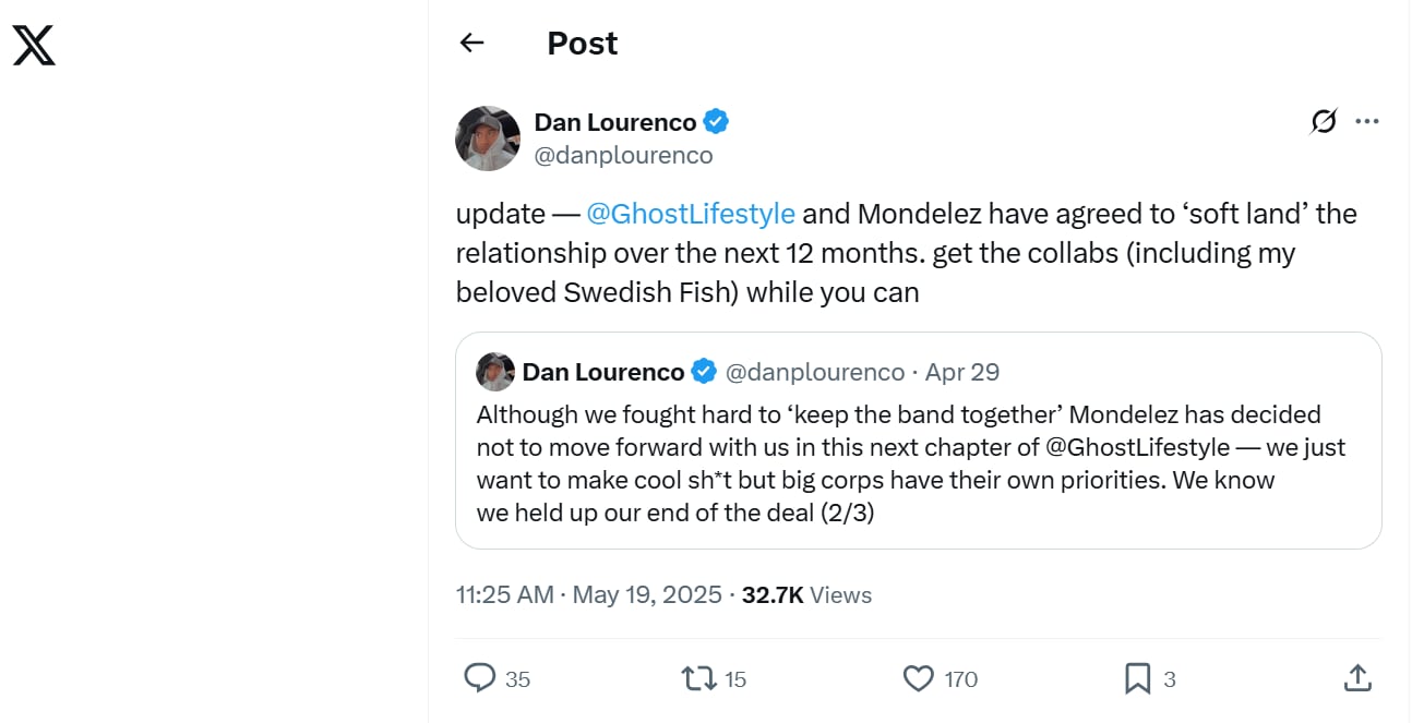 GHOST reaches a deal with Mondelez.