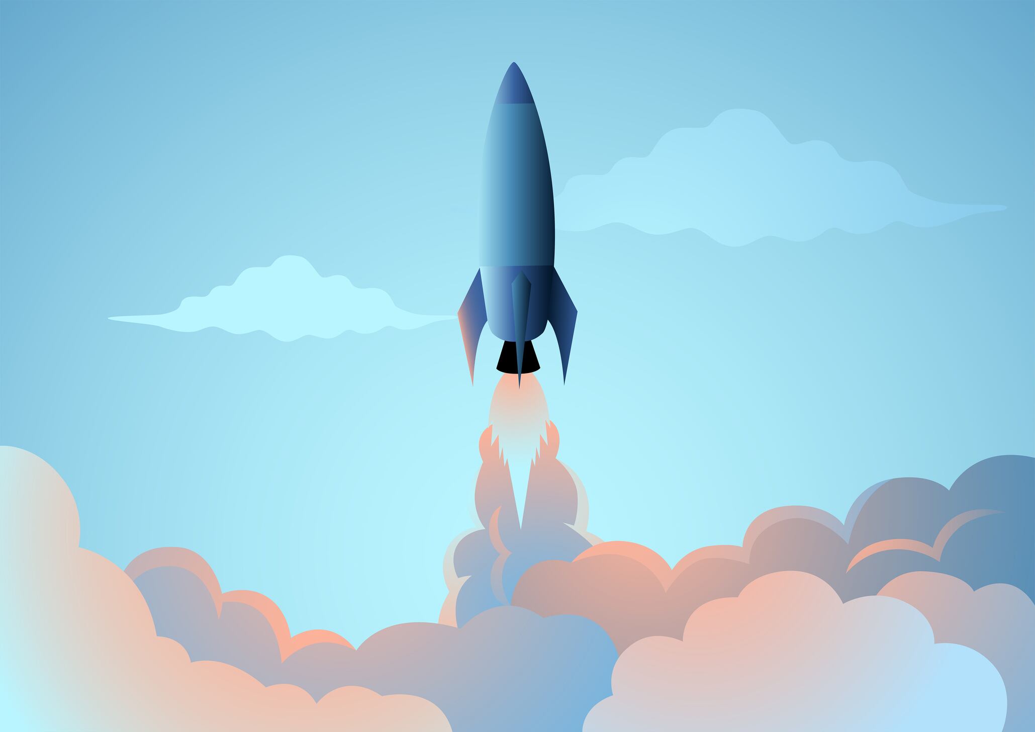Vector illustration of a rocket launch, concept for start-up business, new product on a market