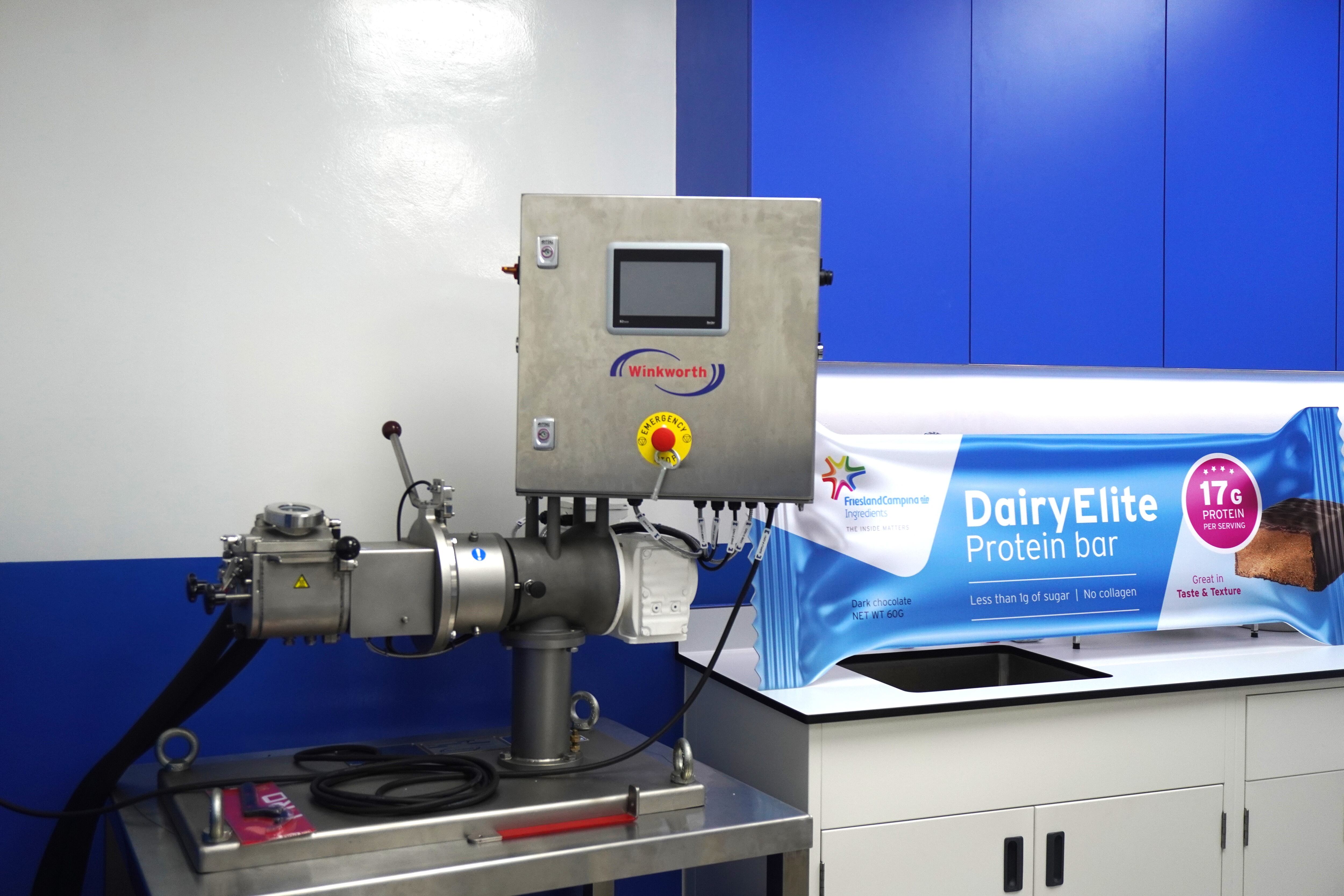 FrieslandCampina Ingredients' Singapore application center is equipped with machineries such as the z-blade mixer for creating protein bars.