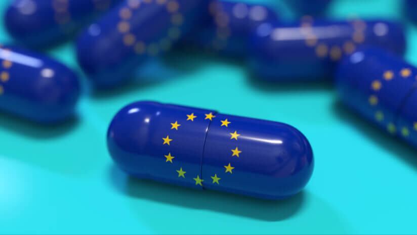 Image of a capsule with a European flag