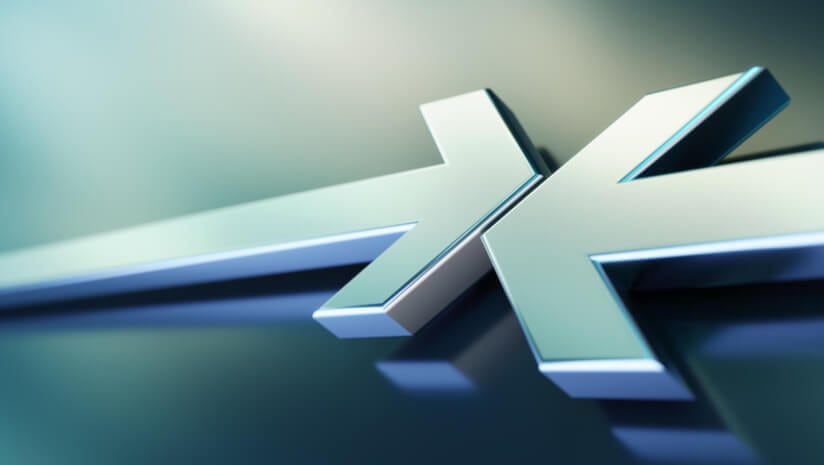 Image of two metallic arrows meeting