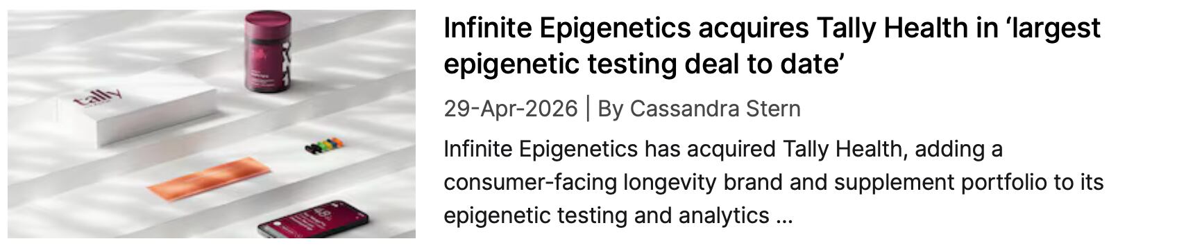 Infinite Epigenetics and Tally Health NutraIngredients coverage