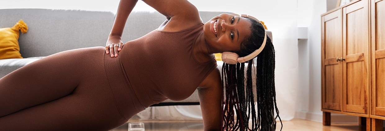 Woman exercising at home