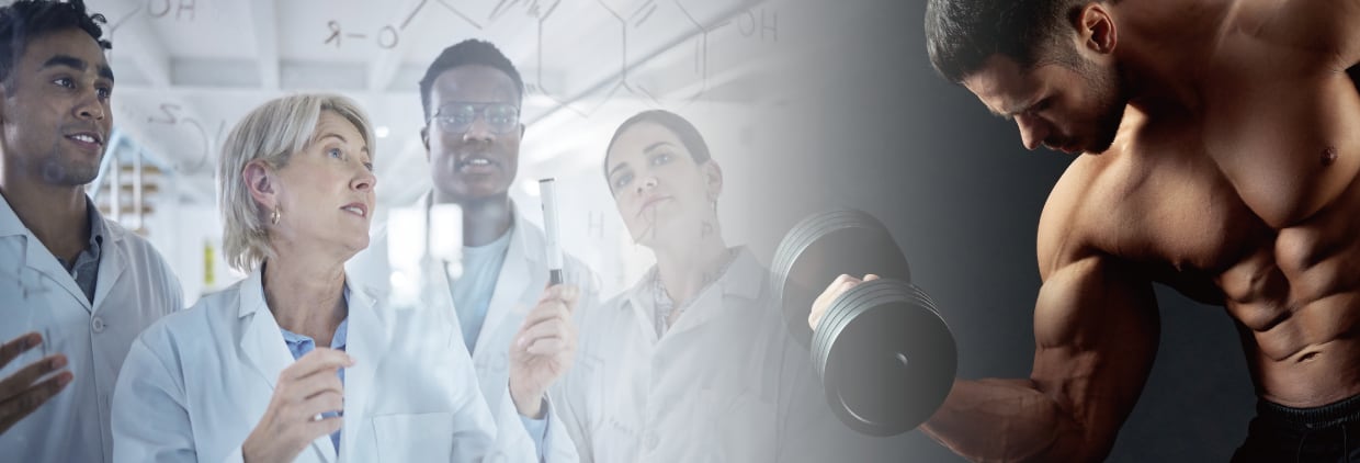 Scientists and man exercising