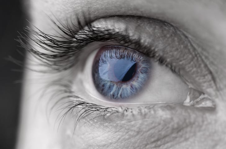 Macro shot of human beautiful grey eye.Toned image