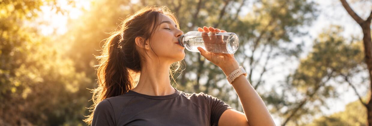 Woman drinking water in the park
