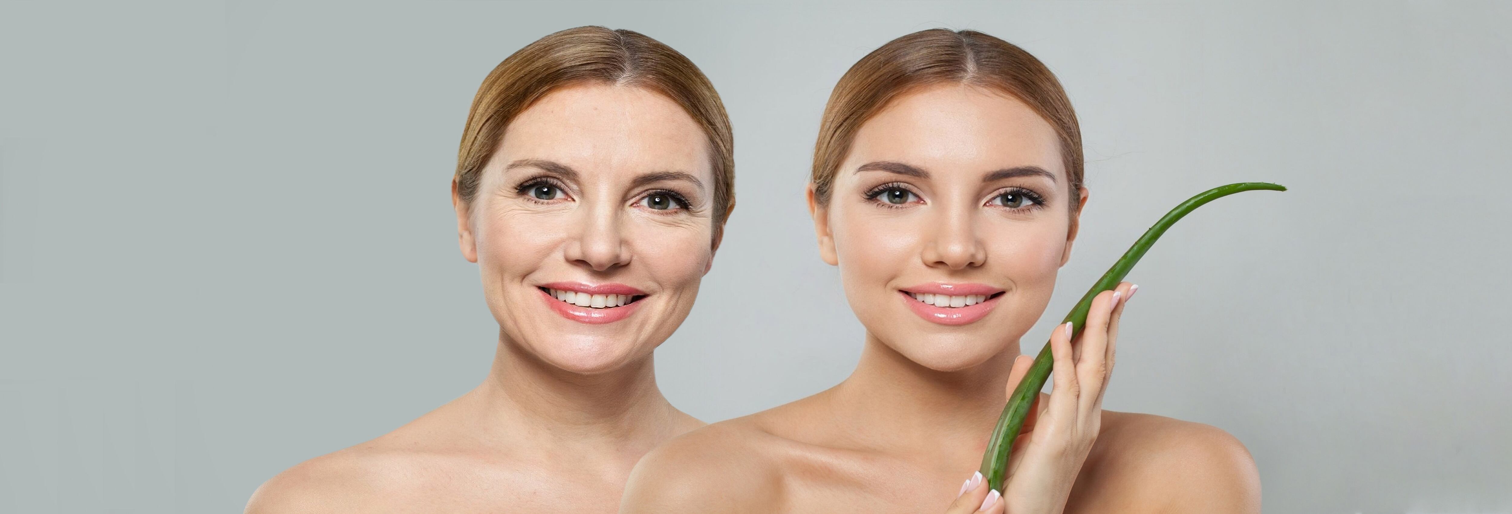 Two women using aloe vera