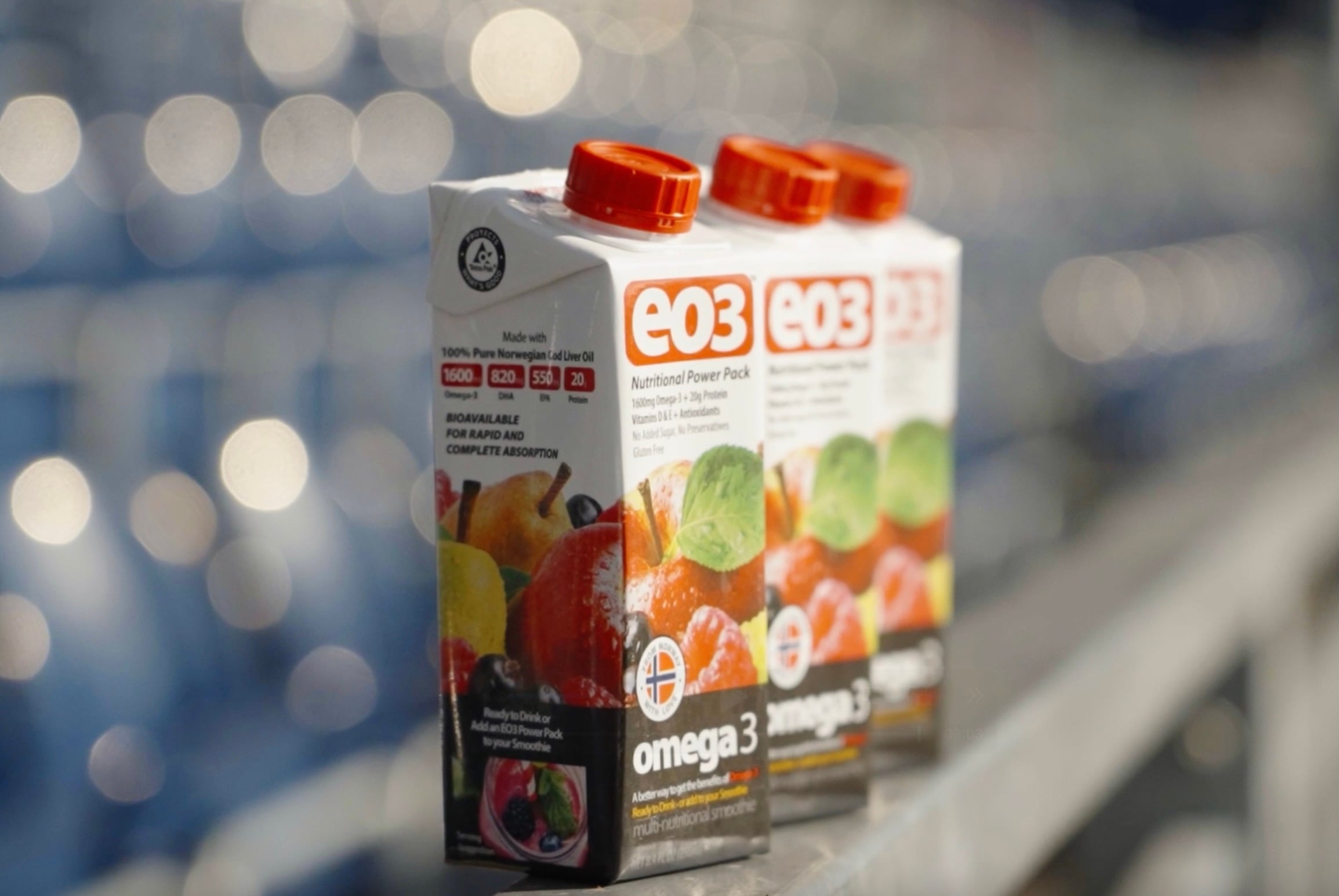 EO3 omega-3 drink at Hampden rugby park