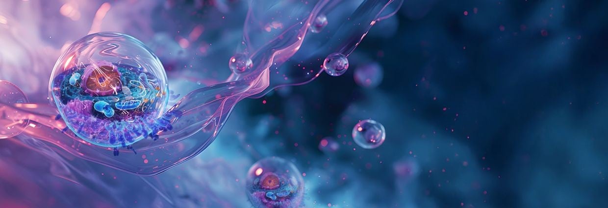 3d rendering of Human cell or Embryonic stem cell microscope