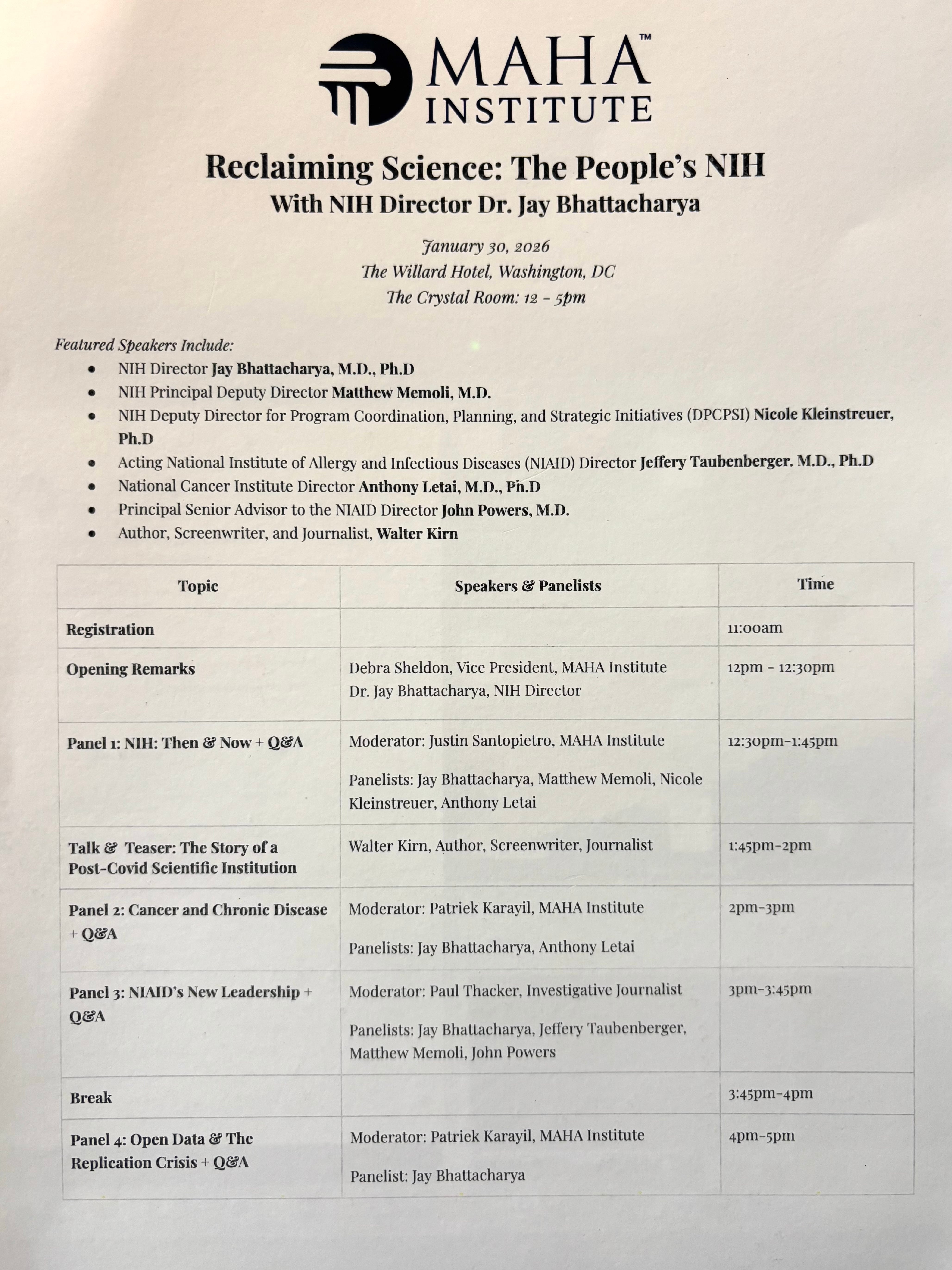 MAHA Institute "Reclaiming Science: The People's NIH agenda