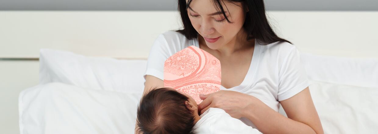 Woman breastfeeding baby on bed