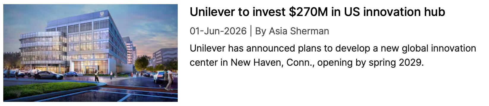 Unilever Innovation hub NutraIngredients coverage