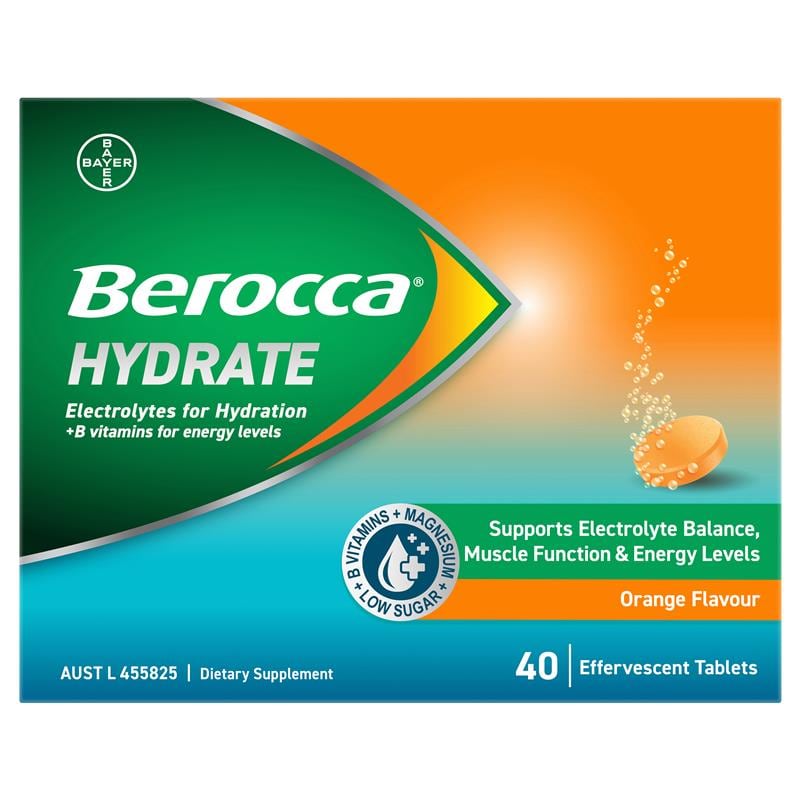 Berocca Hydrate Orange Effervescent Tablets, Electrolytes, B Vitamins, Magnesium is one of the new launches designed by Bayer Consumer Health's local R&D team in Australia.