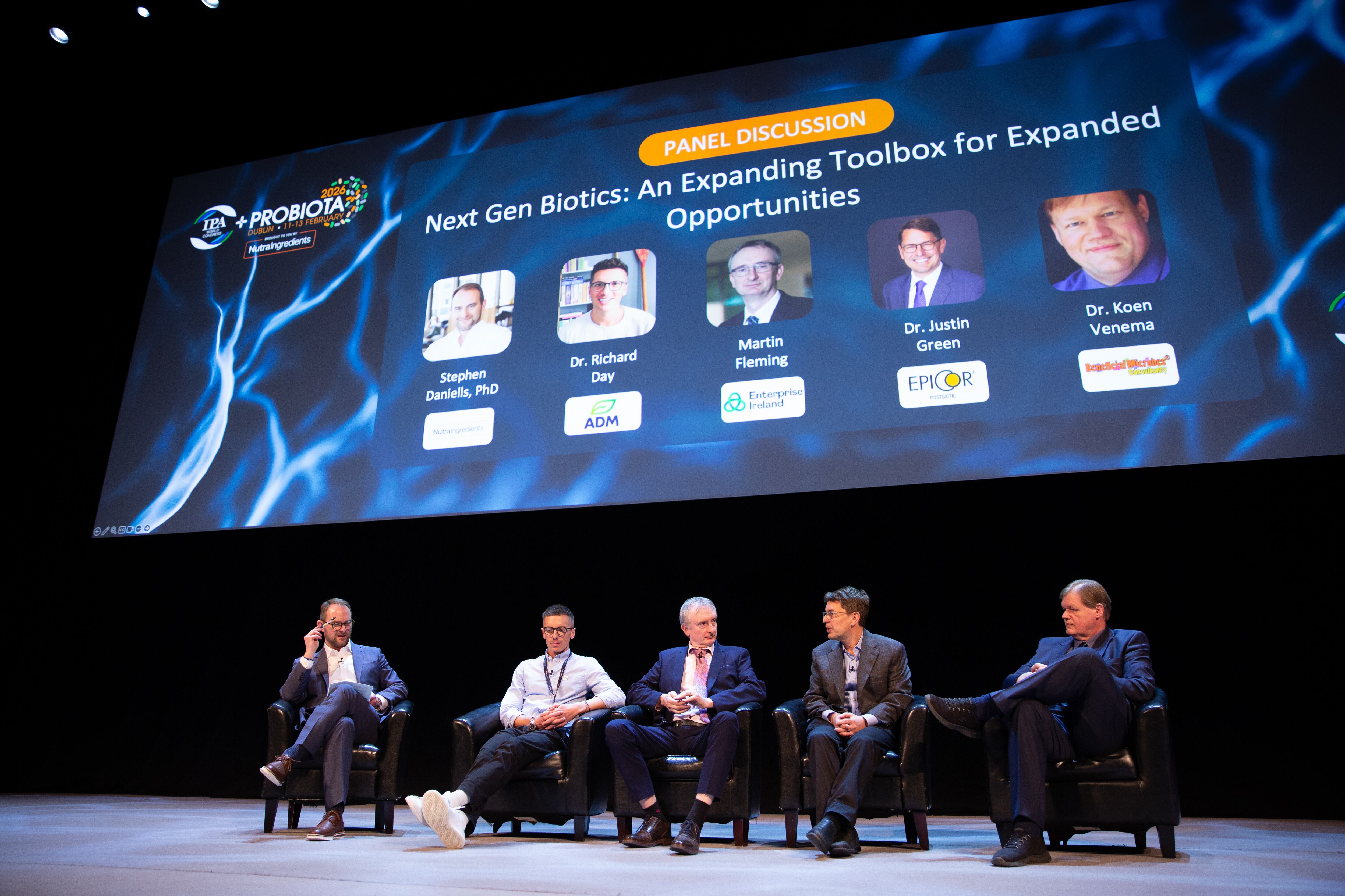 (Left to right): Chair Stephen Daniells with Dr. Richard Day of ADM, Martin Fleming of Enterprise Ireland, Dr. Justin Green of Epicor and Dr. Koen Venema of Beneficial Microbes.