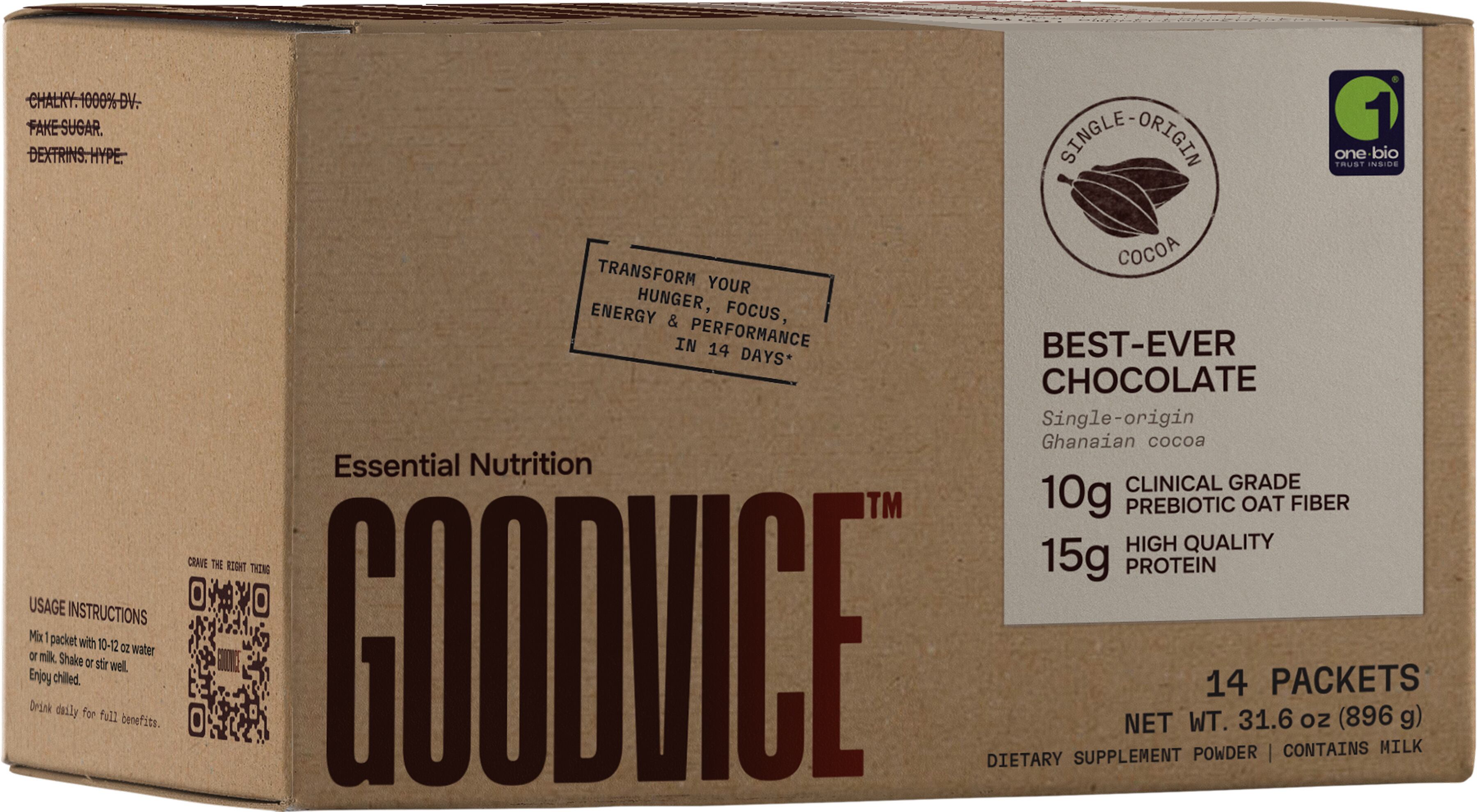 Goodvice’s powdered shakes contain 10 grams of prebiotic oat fiber, 15 grams of milk protein, in addition to creatine, magnesium and cane sugar