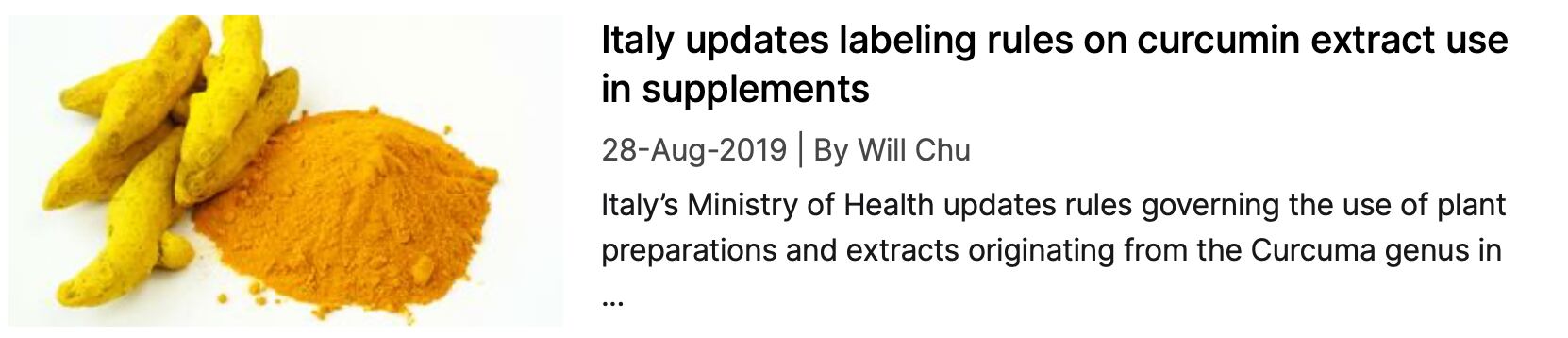 NutraIngredients coverage: Italy updates labeling rules on curcumin extract use in supplements