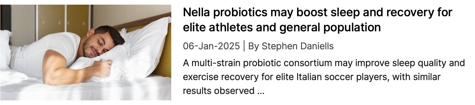 NutraIngredients coverage: "Nella probiotics may boost sleep and recovery for elite athletes and general population"