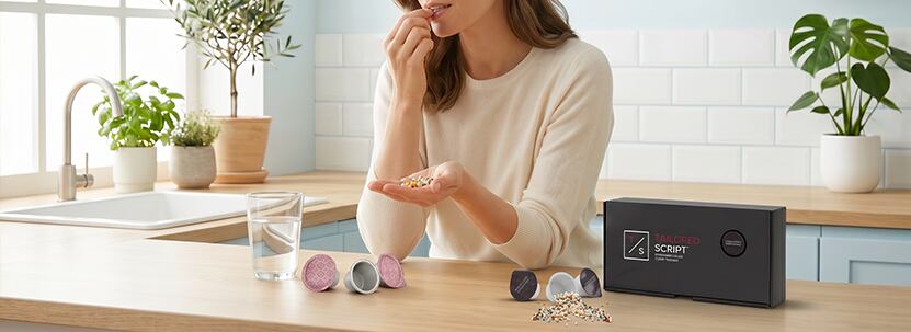 Eating supplements at kitchen table