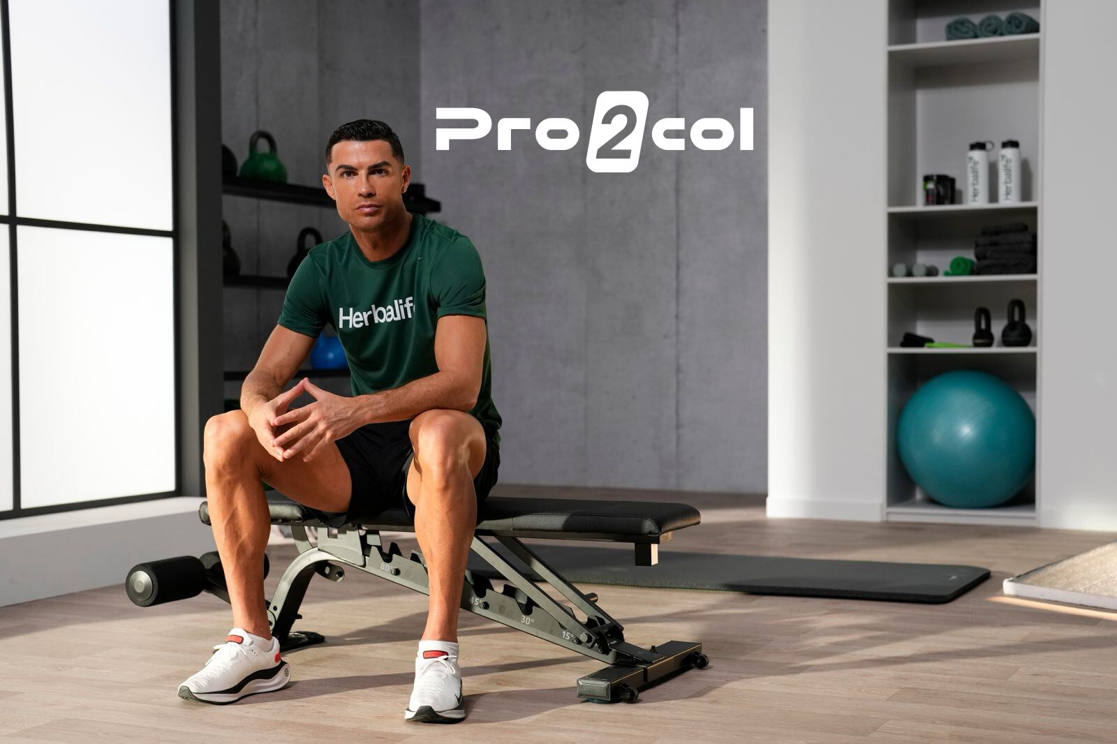 Image of Cristiano Ronaldo in workout room for Herbalife Pro2col promotion