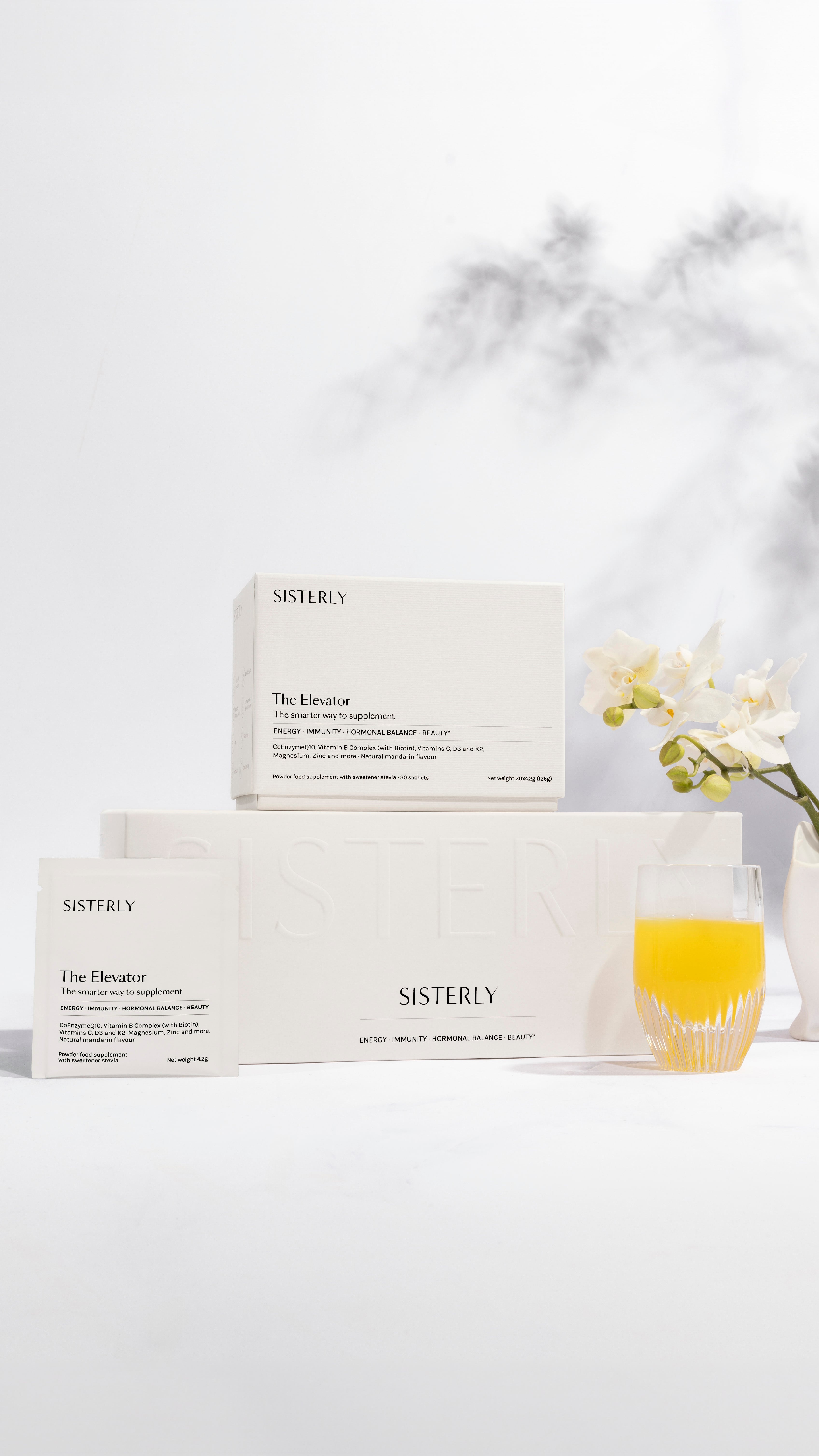 The Elevator comes in a purposefully-designed minimalistic box to encourage supplement adherence.