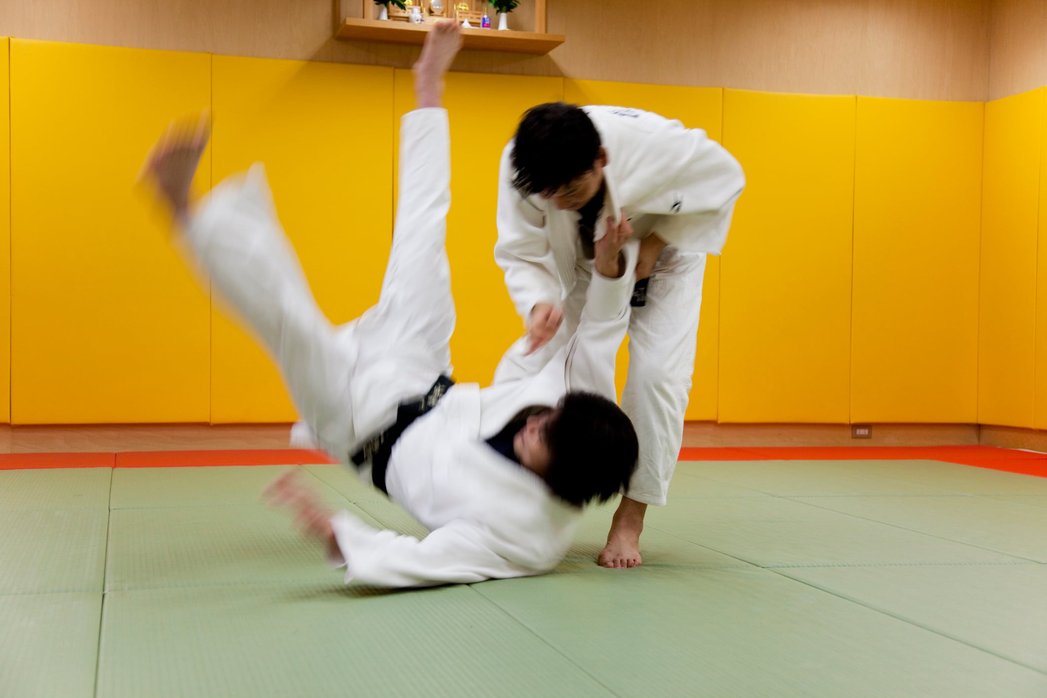 Judo players fighting