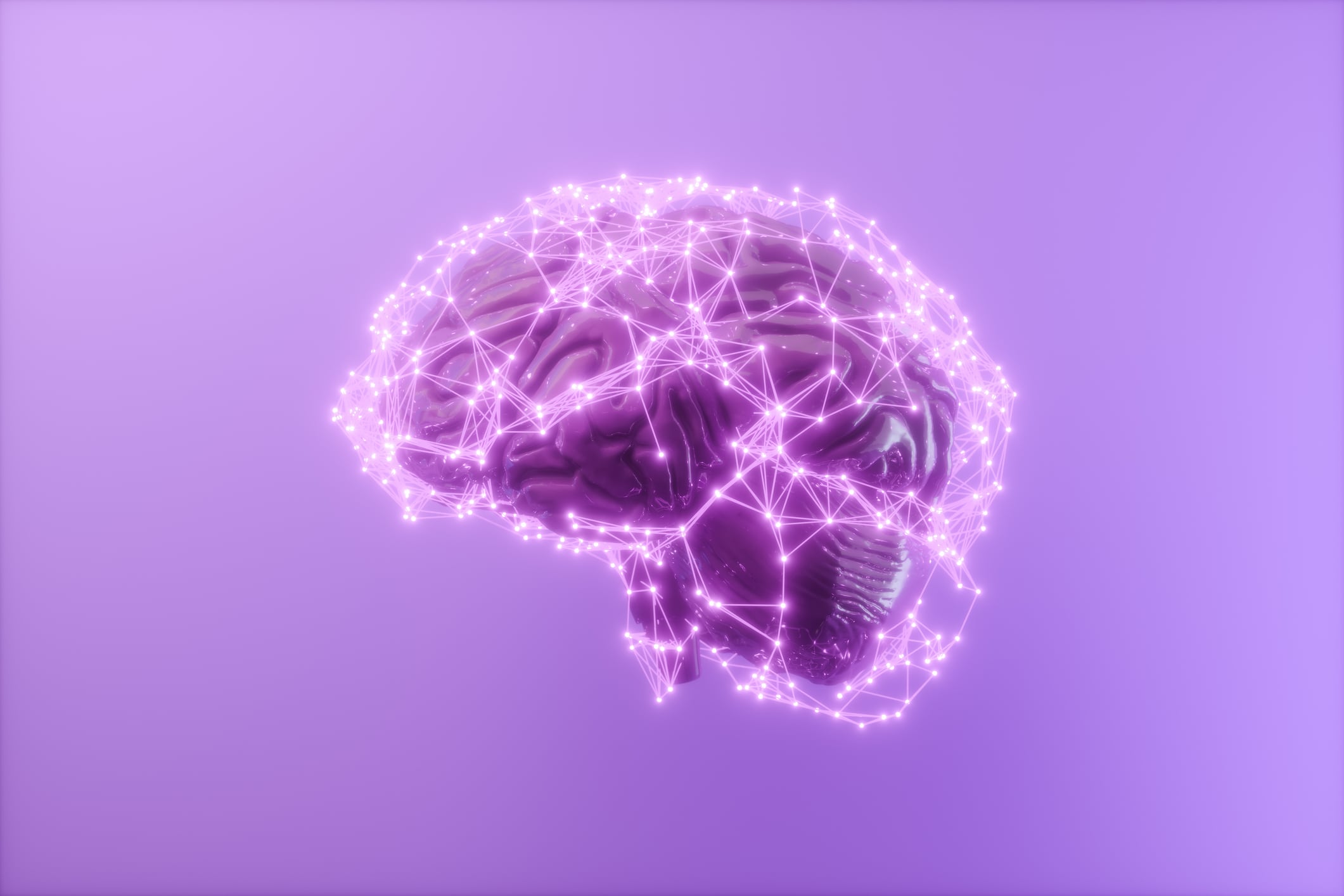 3D Human Brain With Connection Dots And Plexus Lines. Artificial Intelligence And Deep Learning Concept.