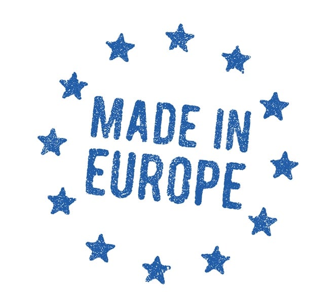 Vector illustration of Made in Europe stamp in blue ink