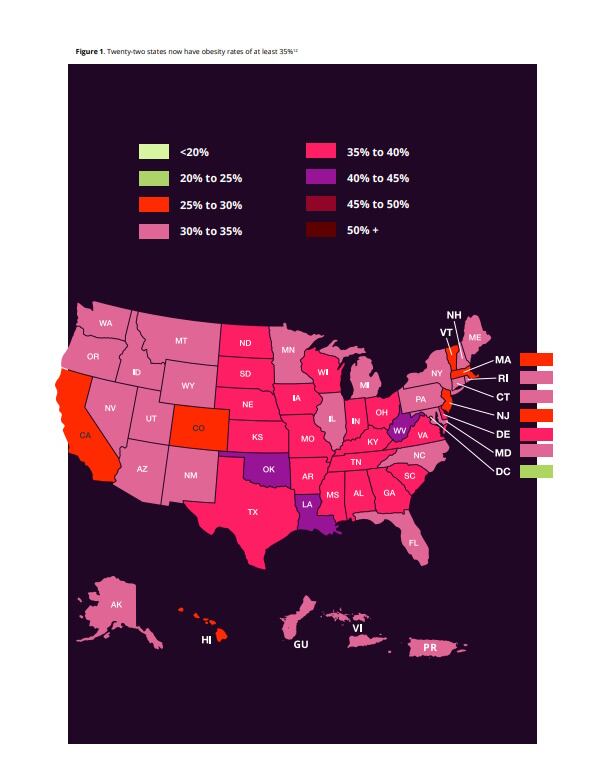 Obesity rates across the US