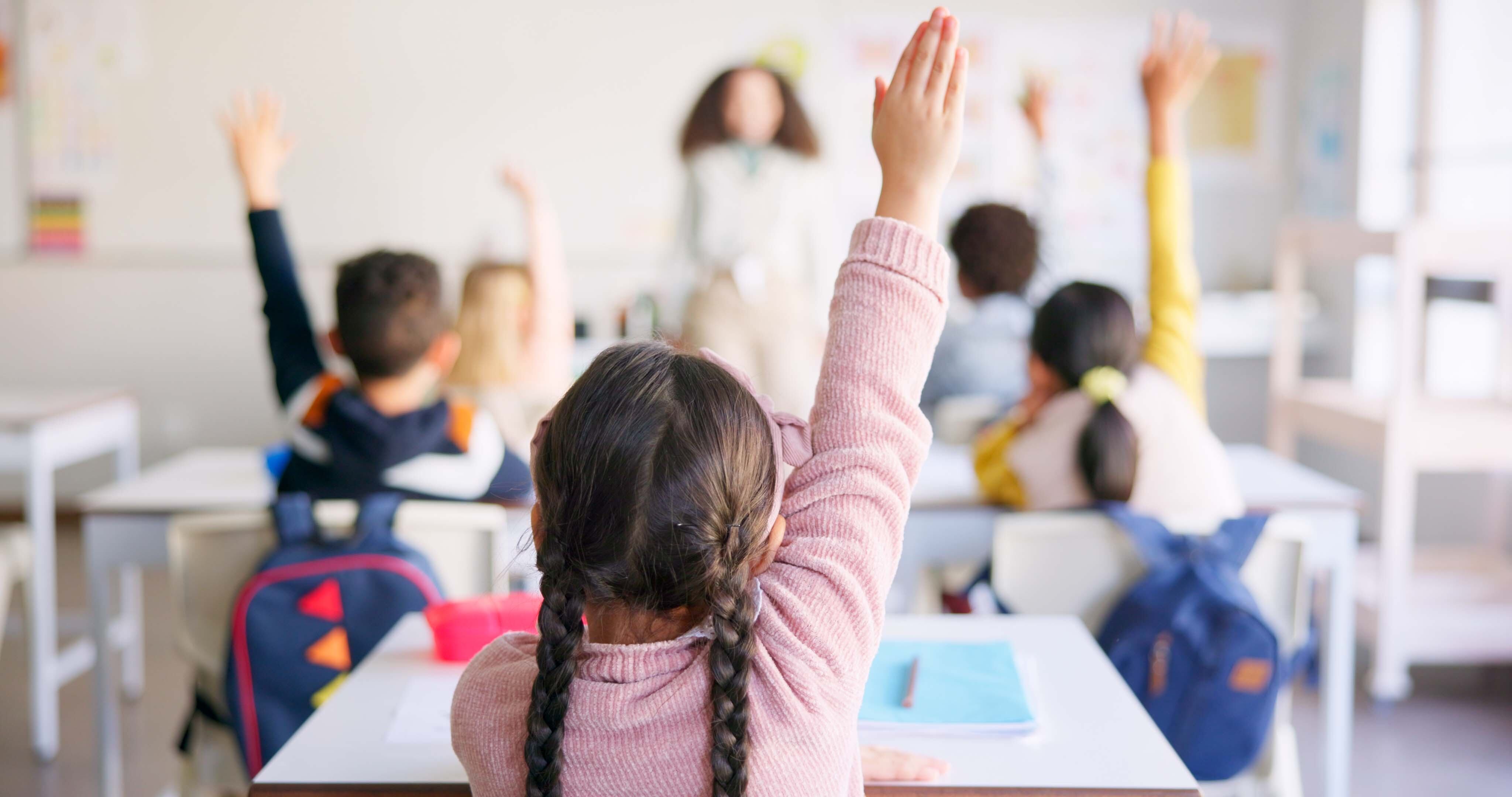 Schoolgirl with hand up
