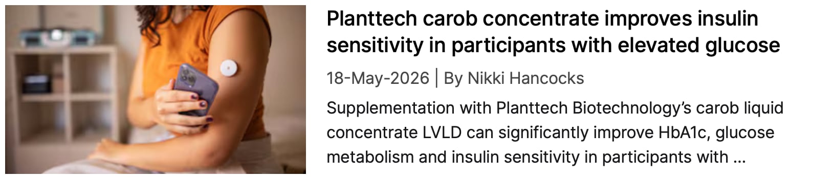 Planttech carob and insulin sensitivity NI coverage