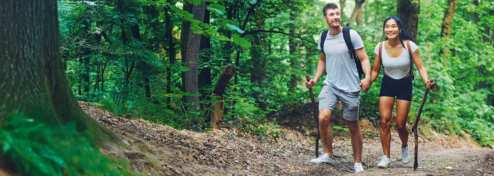 Couple hiking in woods