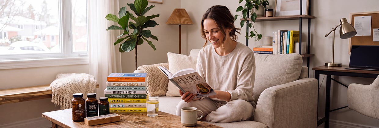 Woman reading on sofa