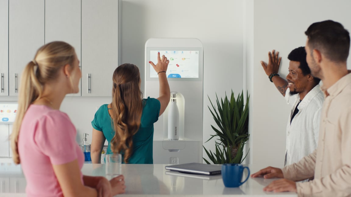 Bevi's interface allows users to customize their water, with options on everything from CO2 to flavors to caffeine levels. The screen also features some education on the vitamins users can add in to enhance their water.