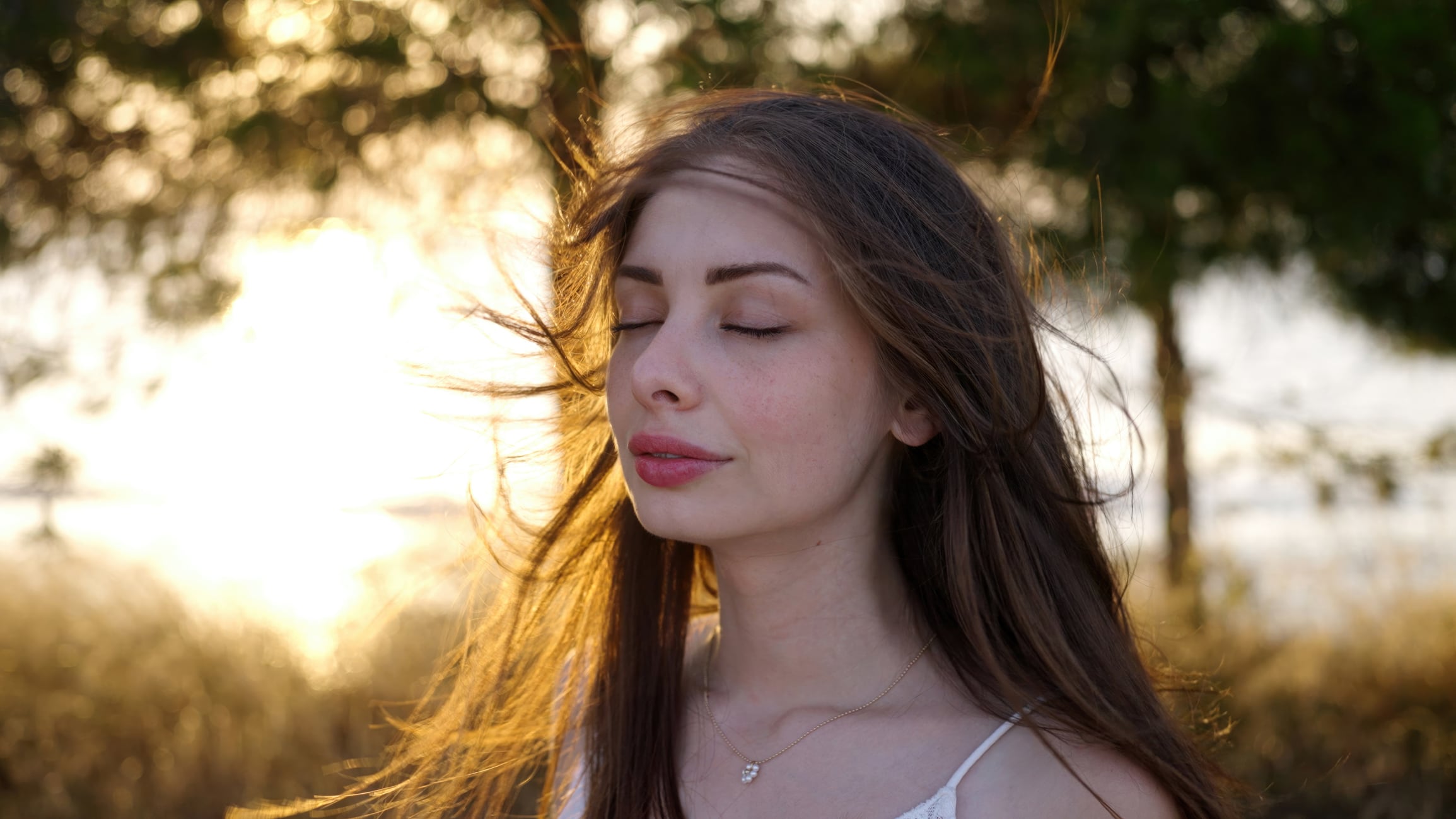 Woman in nature with no pollution