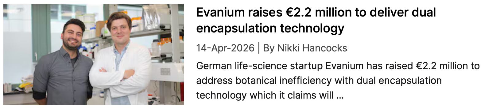 Evanium raise NutraIngredients coverage