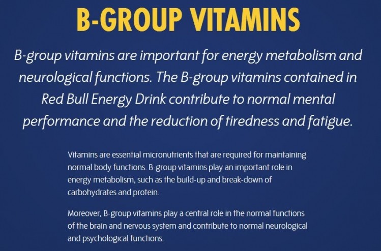 Red Bull's website is making much of EU-approved vitamin B health claims... 