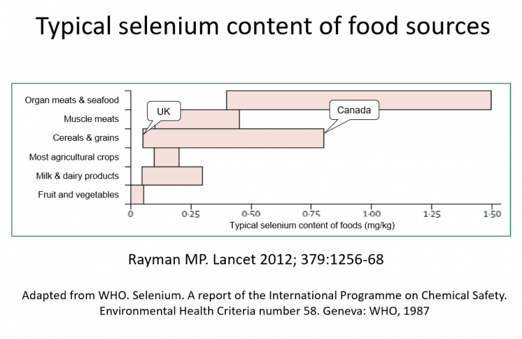 typical selenium content of food sources