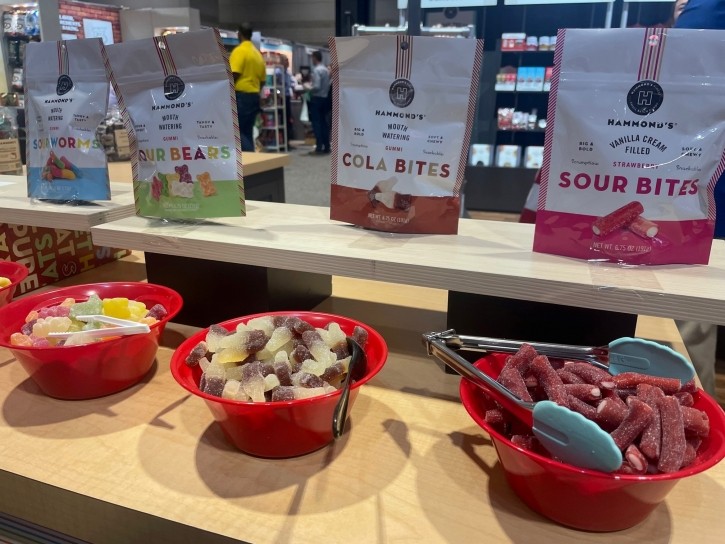 Hammond’s featured its Gummi line, including Sour Worms, Gummy Bears, Cola Bites and Sour Bites, which was a strawberry flavor with a vanilla cream center. Both the Cola Bites and Sour Bites included “soft & chewy” verbiage on its packaging. Source: D. Ataman