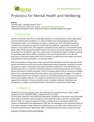 Probiotics for Mental Health and Wellbeing